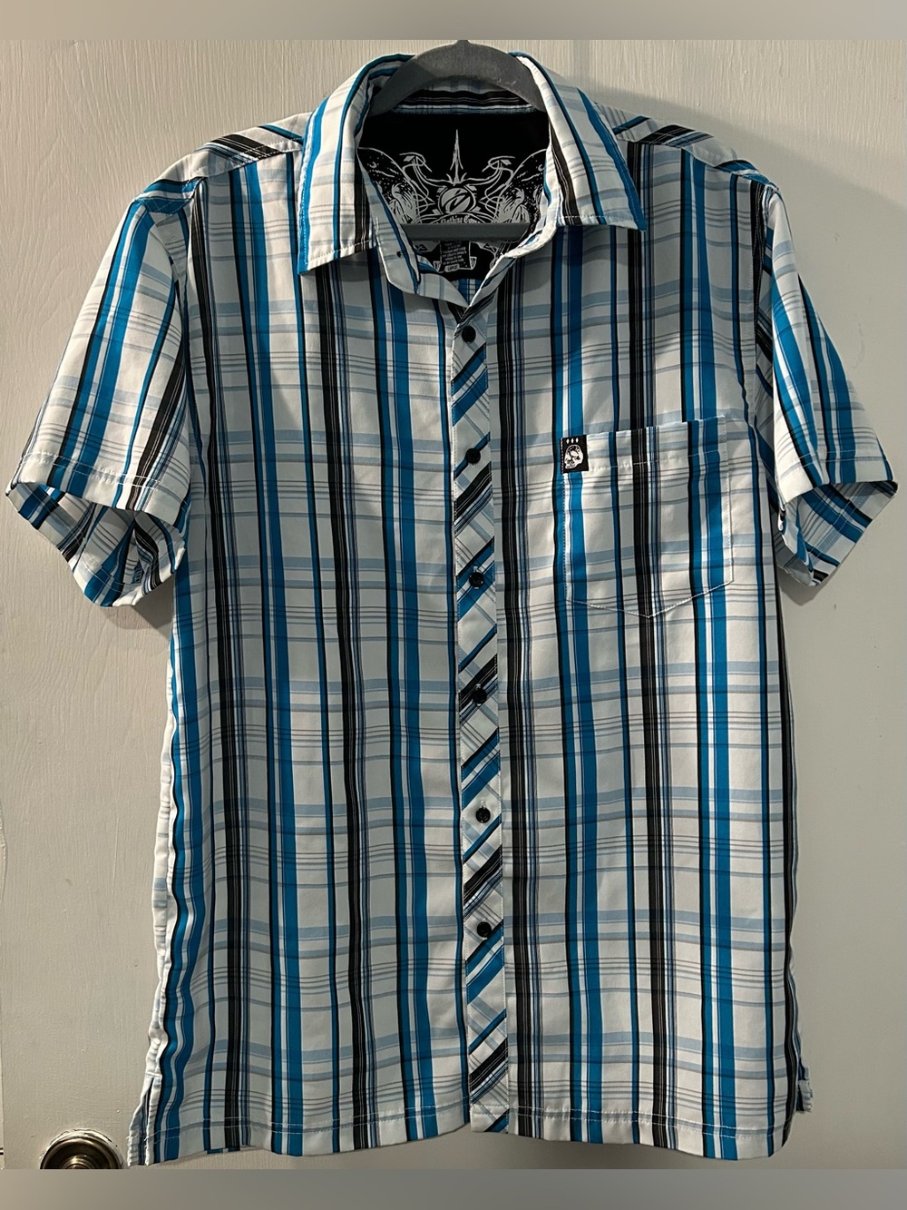 Men's Drill Clothing Co. Short-Sleeve Blue Plaid Button-Up Shirt Size L